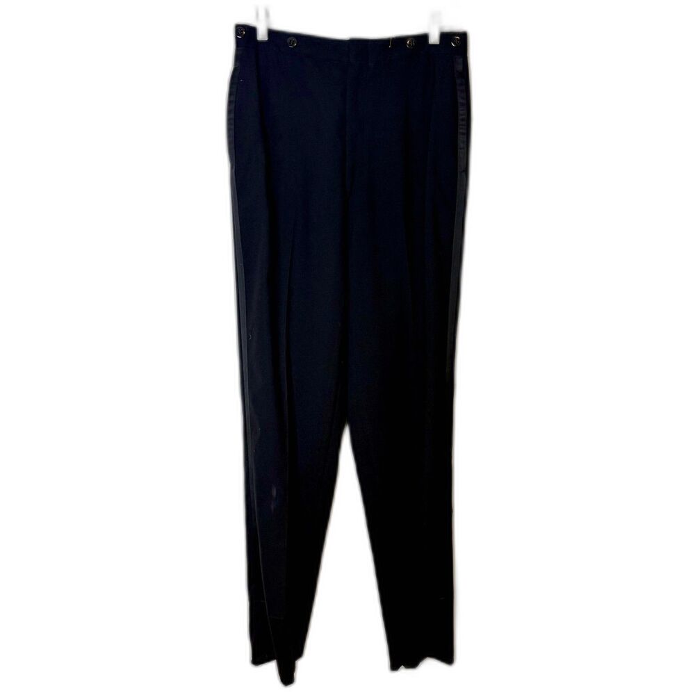 VTG 50s I Snider Brooklyn Black Wool Tuxedo Pants Satin Stripe Suspender Size S